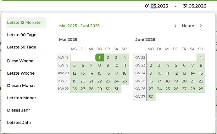 Neue, primäre Filter (links), versteckt im Kalender